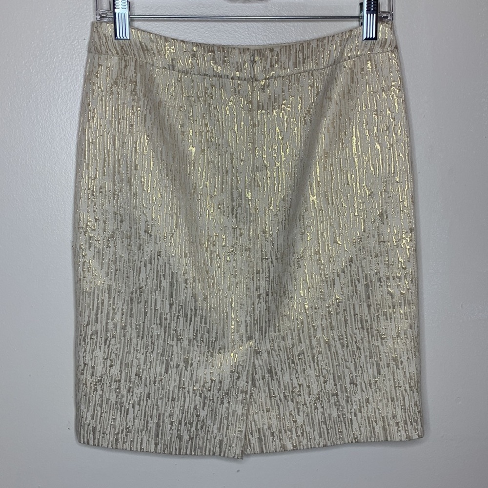 LORD & TAYLOR Pencil Skirt Gold & Cream Mini Size  2 - Picture 2 of 10